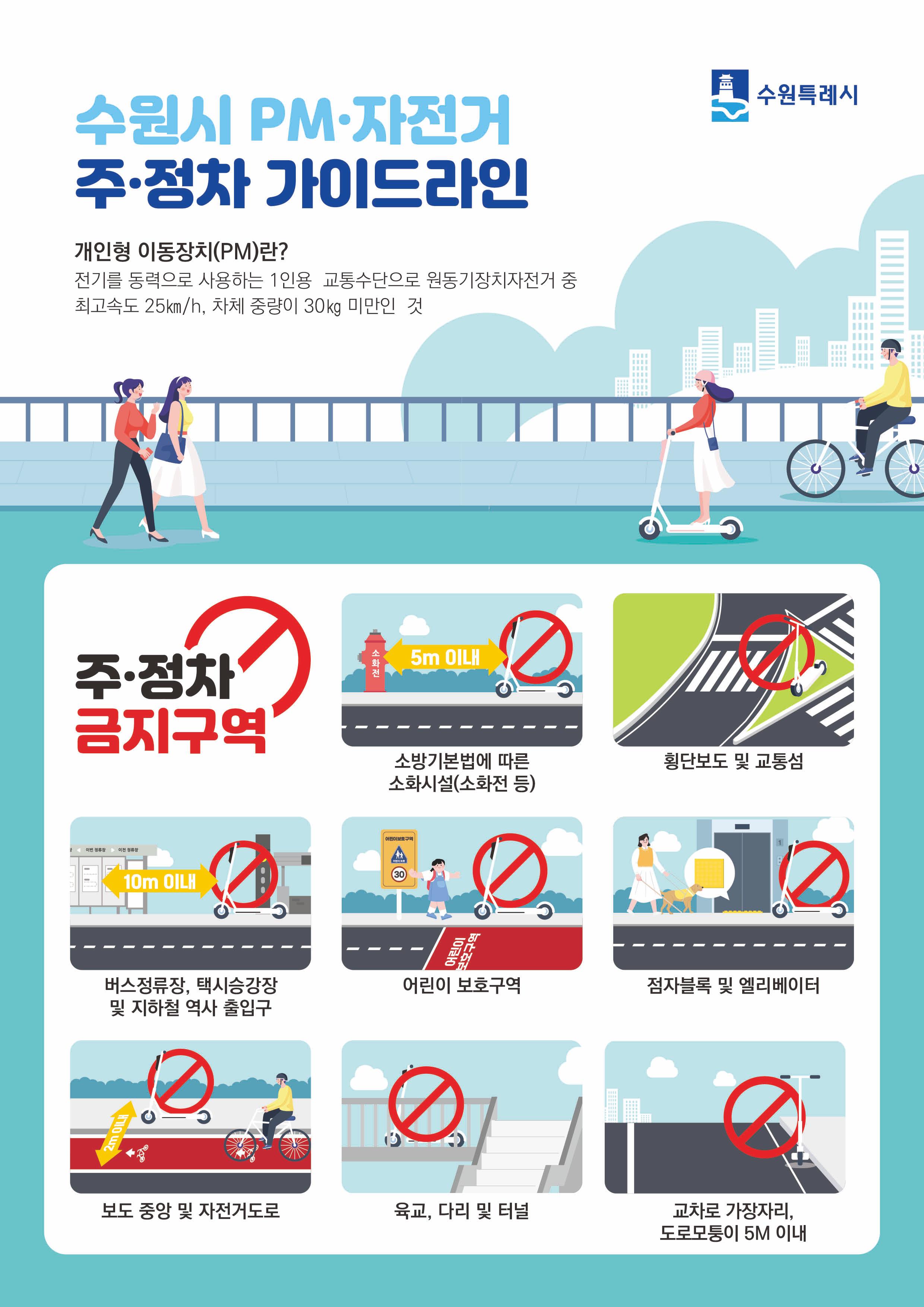 수원시 PM·자전거 주차금지구역 안내문